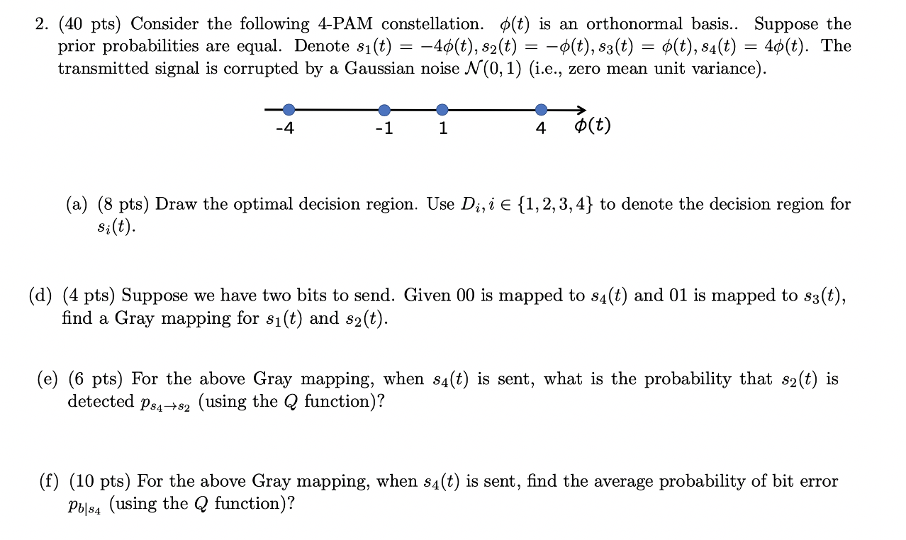 Solved 2 40 Pts Consider The Following 4 Pam Constella Chegg Com