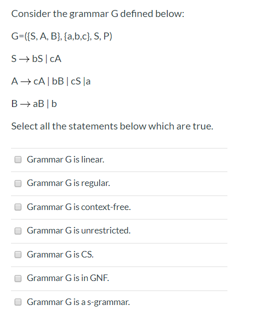 Solved Consider The Grammar G Defined Below: G=({S, A, B}, | Chegg.com