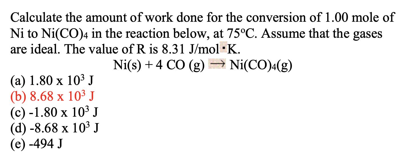 Solved Calculate the amount of work done for the conversion | Chegg.com