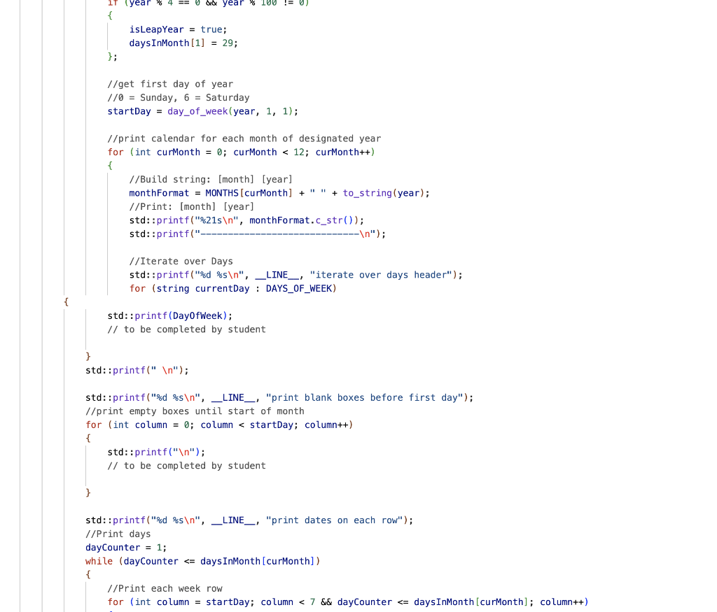 Solved \{ isLeapYear = true; daysInMonth [1] = 29; \}; //get | Chegg.com