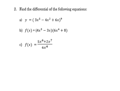 Solved 2. Find the differential of the following equations: | Chegg.com