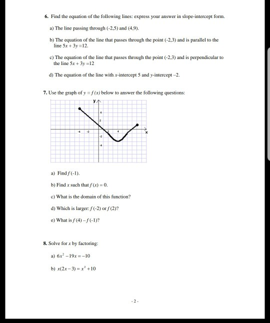 Solved 6. Find the equation of the following lines: express | Chegg.com