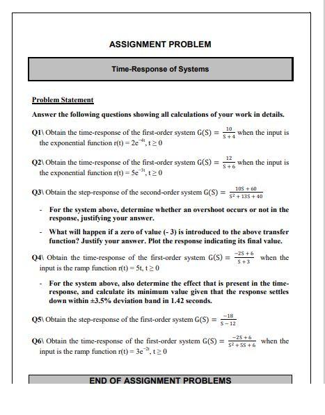 Solved Q1\ Obtain the time-response of the first-order | Chegg.com