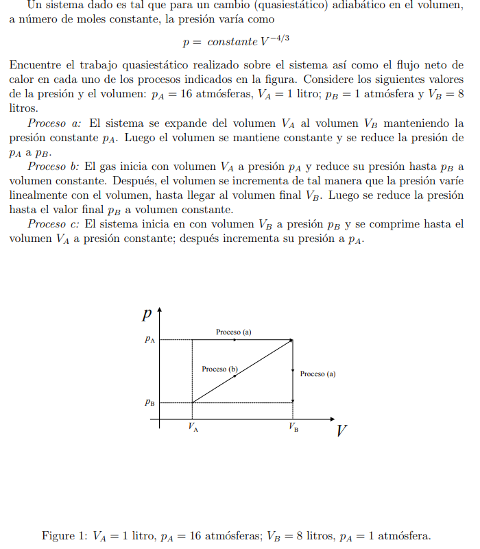 Un sistema dado es tal que para un cambio (quasiestático) adiabático en el volumen, a número de moles constante, la presión v