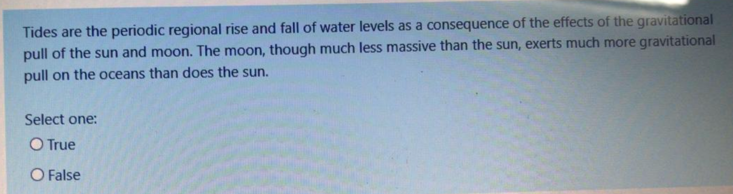 Solved Tides are the periodic regional rise and fall of | Chegg.com