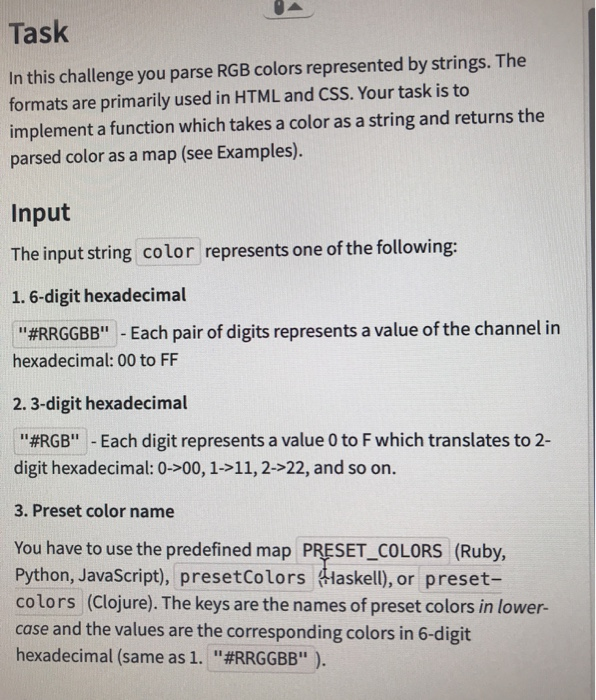 Solved Task In this challenge you parse RGB colors | Chegg.com