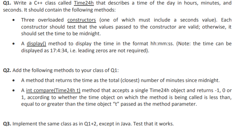 Solved Q1. Write a C++ class called Time24h that describes a | Chegg.com