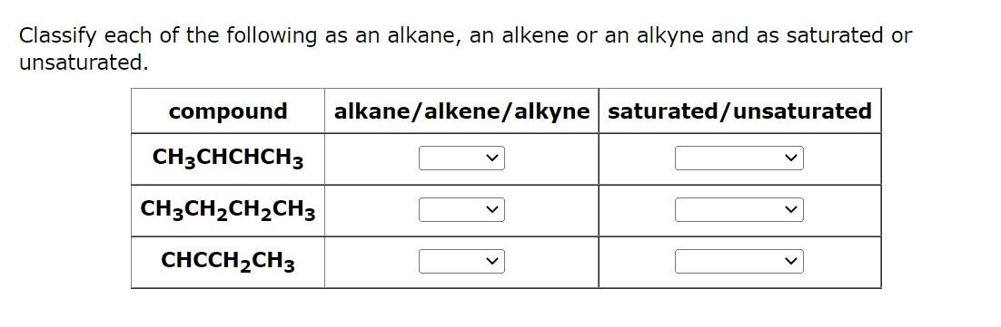 Solved Classify each of the following as an alkane, an | Chegg.com