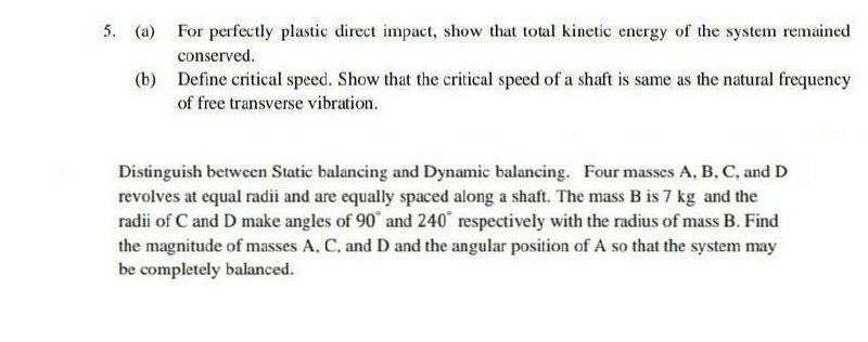 Solved 5. (a) For perfectly plastic direct impact, show that | Chegg.com