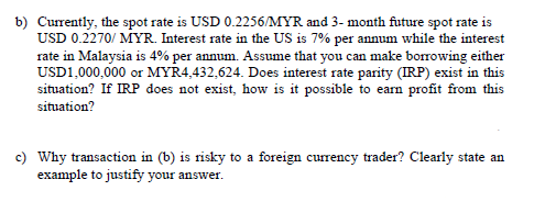 Solved B Currently The Spot Rate Is Usd 0 2256 Myr And Chegg Com