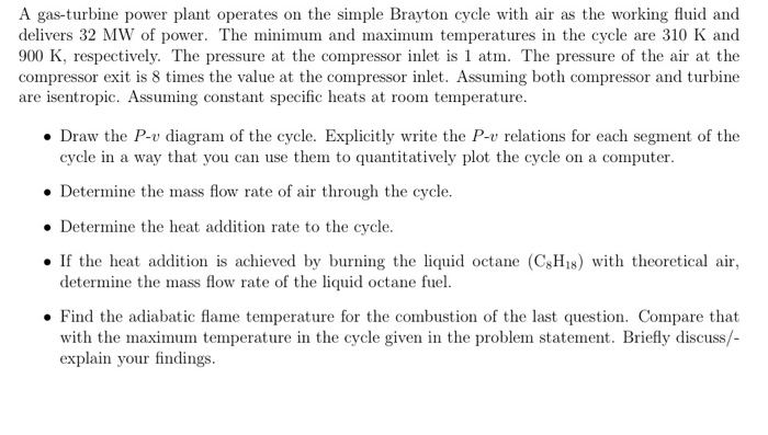 Solved A gas-turbine power plant operates on the simple | Chegg.com