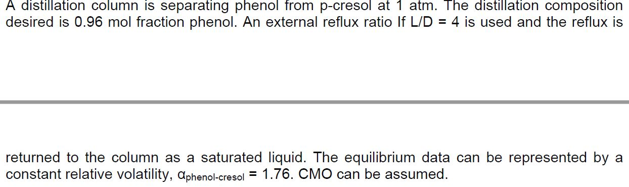 Relative Volatility Distillation Column Solved A distillation column is separating phenol from | Chegg.com