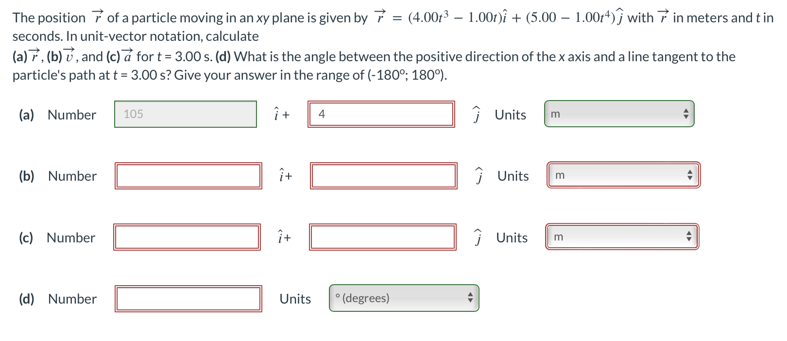 Solved The position r of a particle moving in an xy plane is | Chegg.com