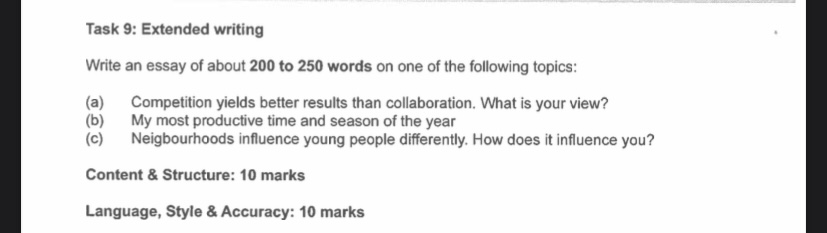 Task 9: Extended writing Write an essay of about 200 | Chegg.com