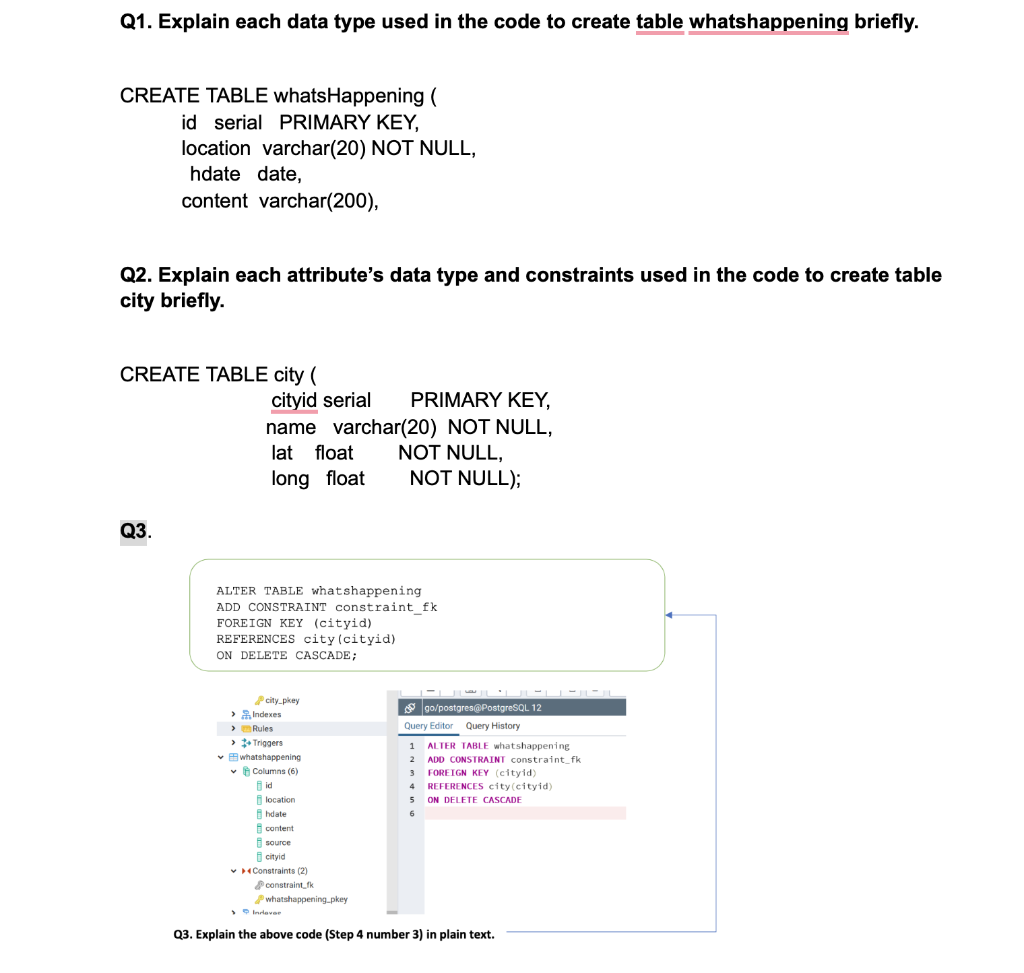 Solved Q1. Explain each data type used in the code to create | Chegg.com