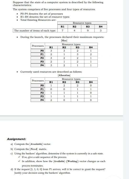 Suppose that the state of a computer system is described by the following characteristics: The system comprises of five proce