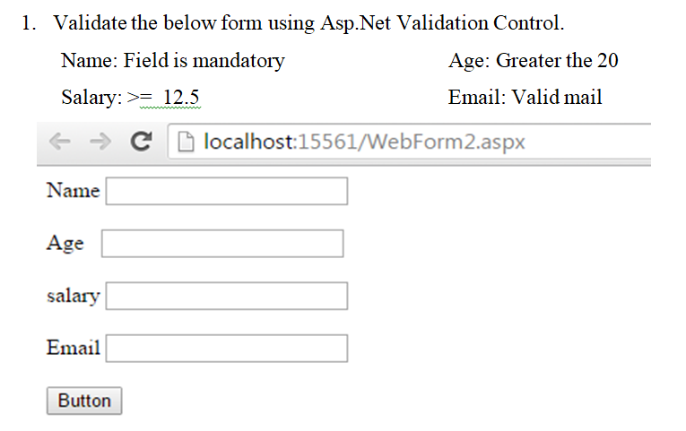 Solved 1. Validate The Below Form Using Asp.Net Validation | Chegg.com