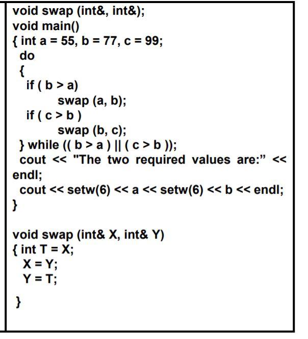 Solved void swap (int&, int&); void main() {int a = 55, b = | Chegg.com