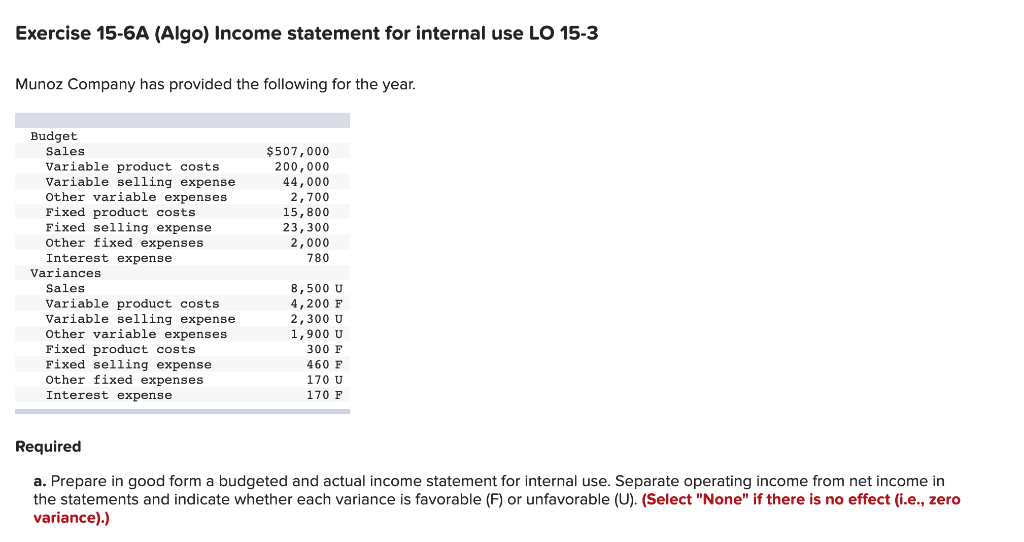 Solved Exercise 156A (Algo) statement for internal