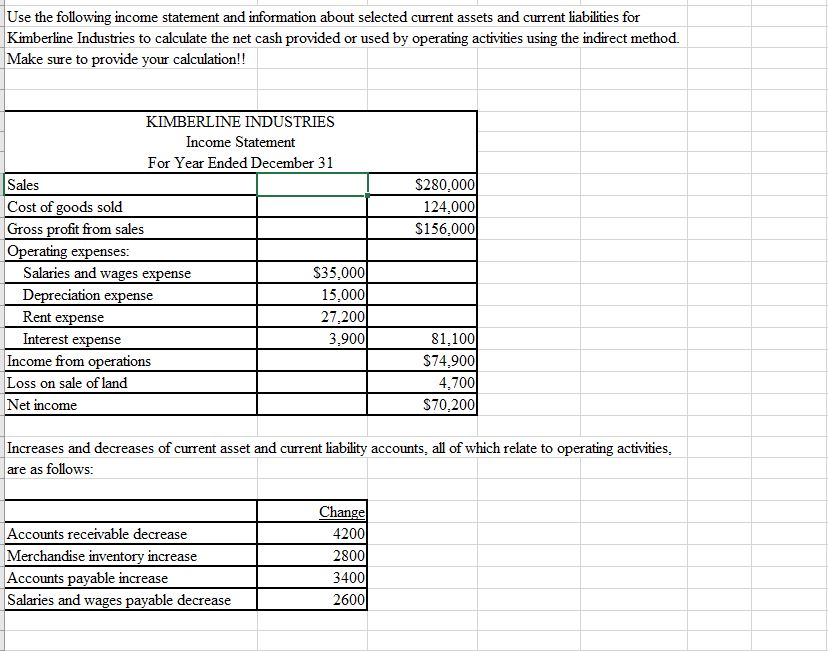 Solved Use the following income statement and information | Chegg.com