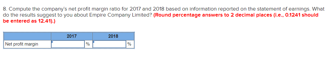 Solved 8. Compute The Company's Net Profit Margin Ratio For | Chegg.com