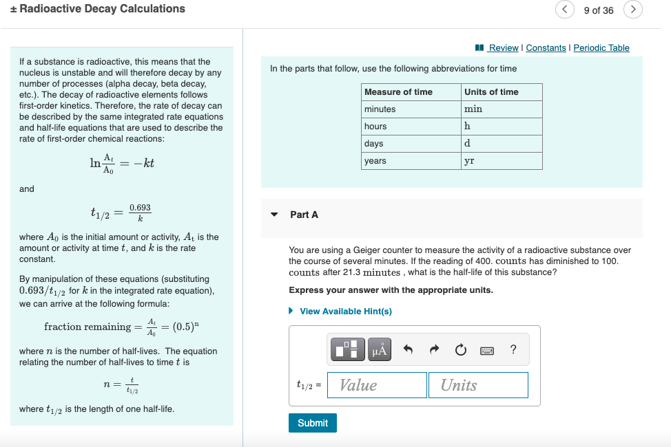 Solved Radioactive Decay Calculations 9 Of 36 A Review | Chegg.com