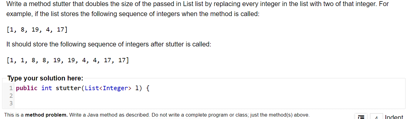 [Solved]: Write a method stutter that doubles the size of