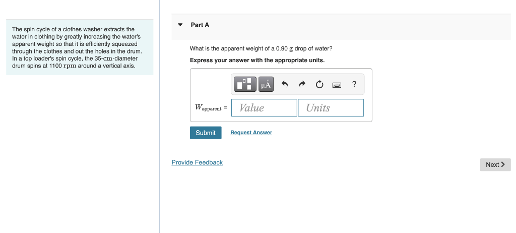 Solved The spin cycle of a clothes washer extracts the Part | Chegg.com