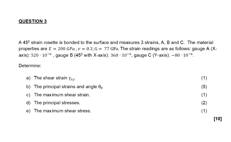 Solved A 45∘ strain rosette is bonded to the surface and | Chegg.com
