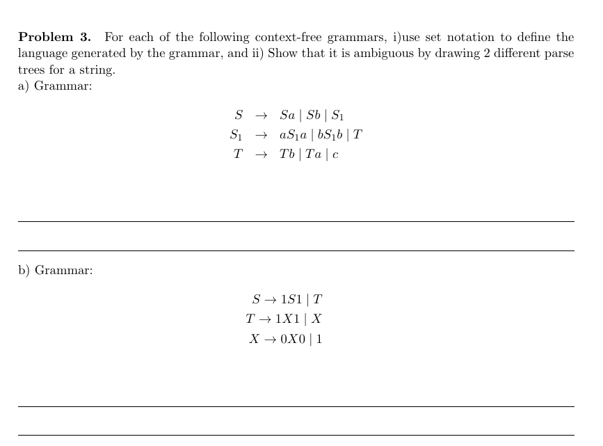 Solved Problem 3. For Each Of The Following Context-free | Chegg.com