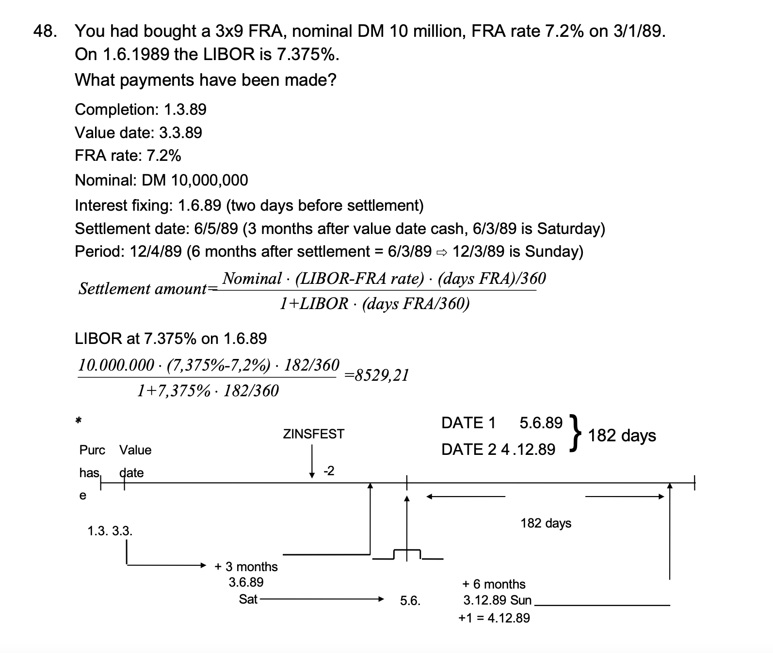 Solved Settlement amount =1+LIBOR⋅( days FRA/360) Nominal | Chegg.com