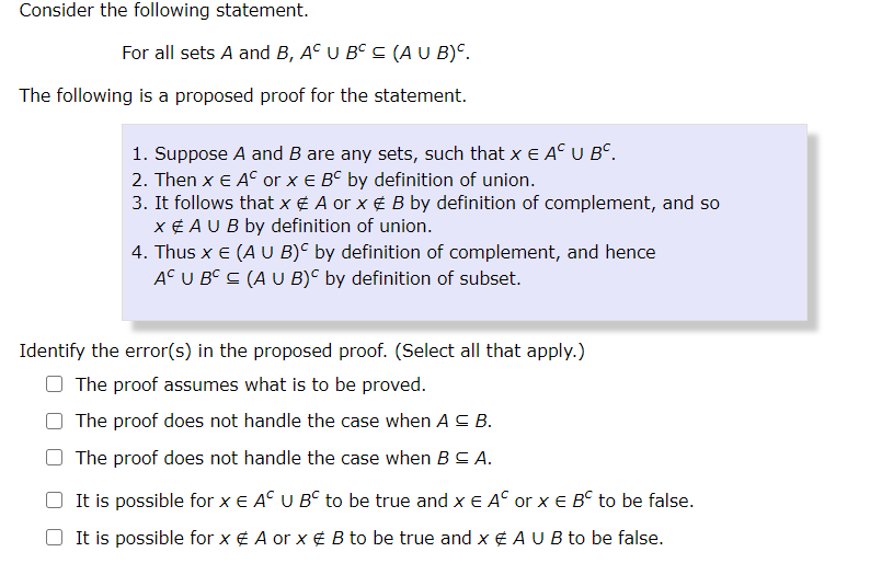 Solved Consider The Following Statement. For All Sets A And | Chegg.com