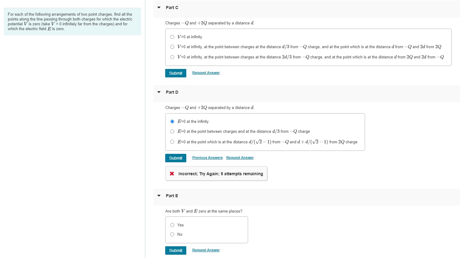 Solved For each of the following arrangements of two point | Chegg.com