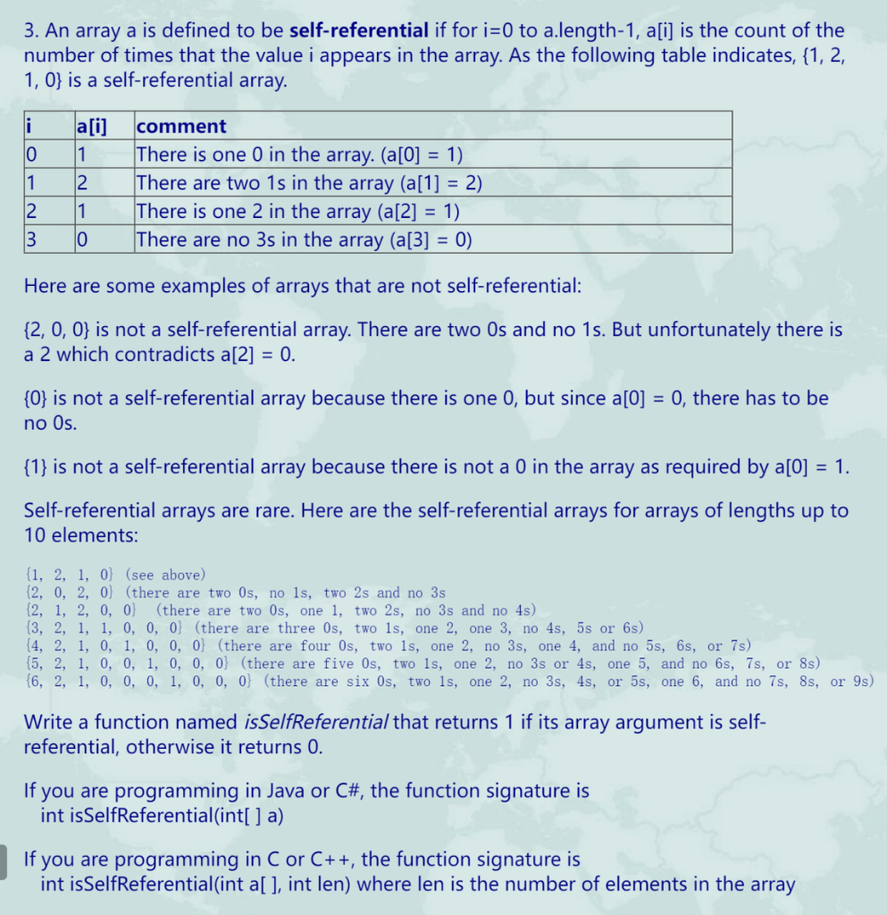 Solved 3. An array a is defined to be self-referential if | Chegg.com