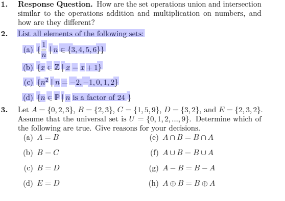 Set Operations (Union, Intersection and Difference)