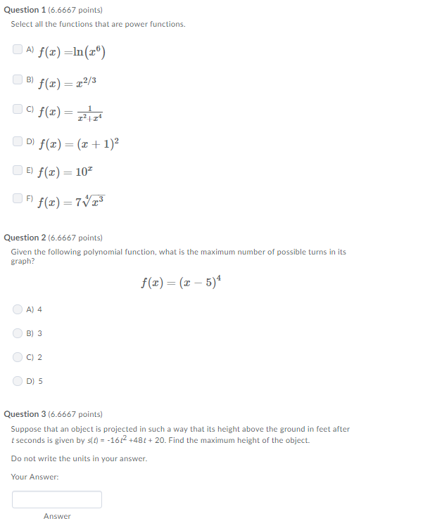 Solved Question 1 (6.6667 points) Select all the functions | Chegg.com