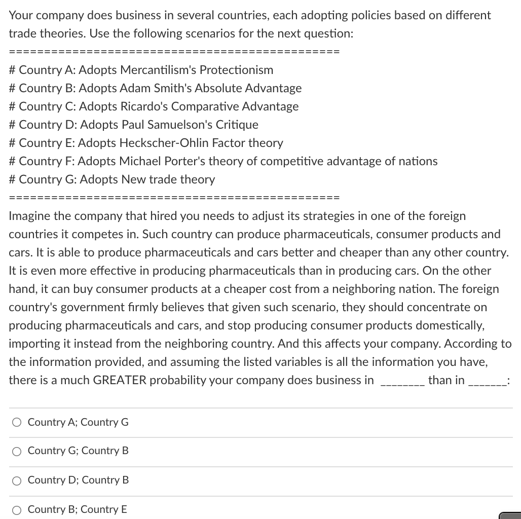 Solved Your company does business in several countries, each | Chegg.com