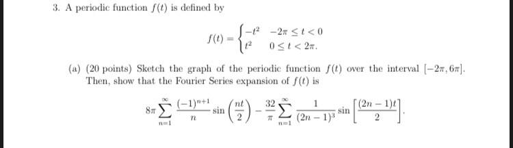 Solved 3. A periodic function f(t) is defined by f(t) -1²-2π | Chegg.com