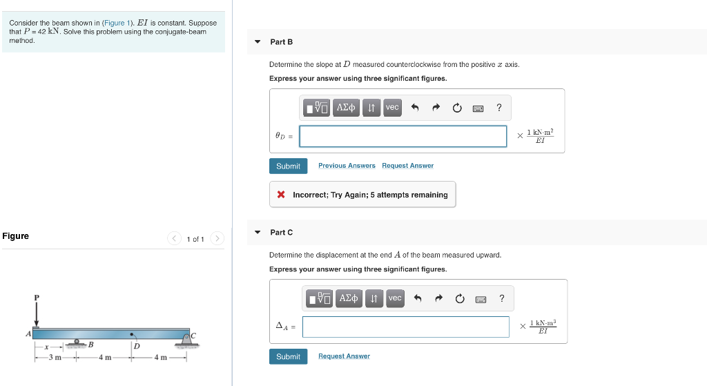 Solved Consider Beam Shown Figure 1 Ei Constant Suppose P 42 Kn Solve Problem Using 1148