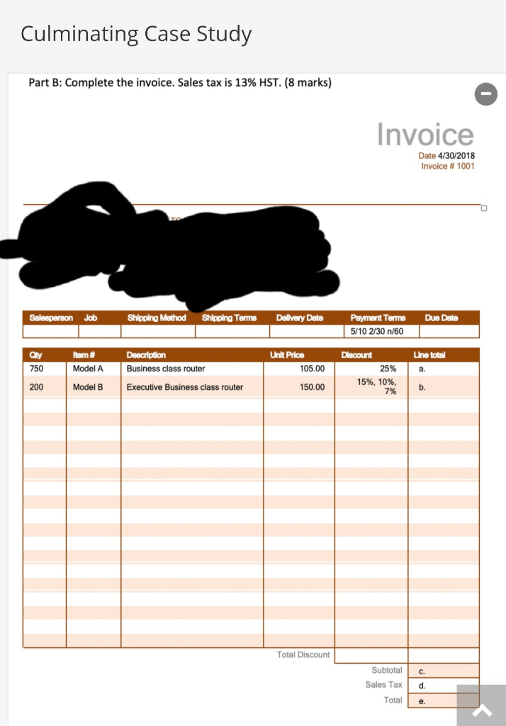 Part B: Invoicing Using The Invoice At The Top Of | Chegg.com