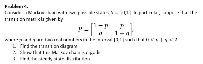 Solved Problem 4. Consider a Markov chain with two possible | Chegg.com