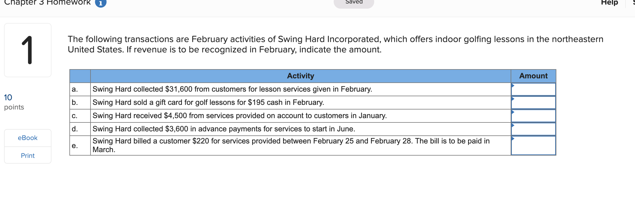 Solved Chapter 3 Homework 1 Saved Help 1 The following | Chegg.com