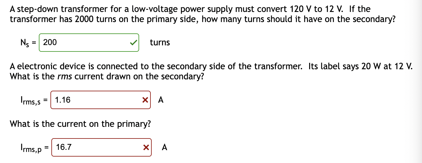 Solved A Step-down Transformer For A Low-voltage Power | Chegg.com