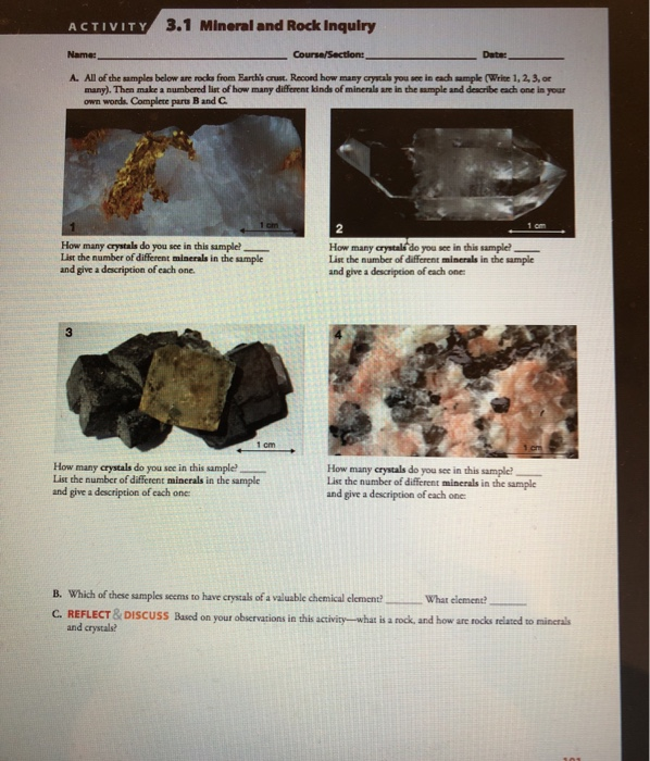 Solved ACTIVITY 3.1 Mineral and Rock Inquiry Name Dater A.