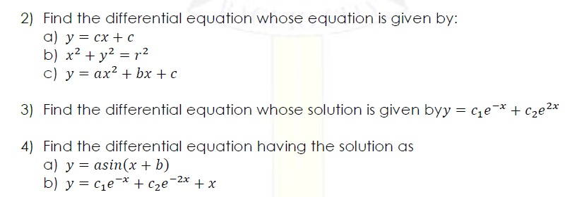 Solved 2 Find The Differential Equation Whose Equation Is Chegg Com