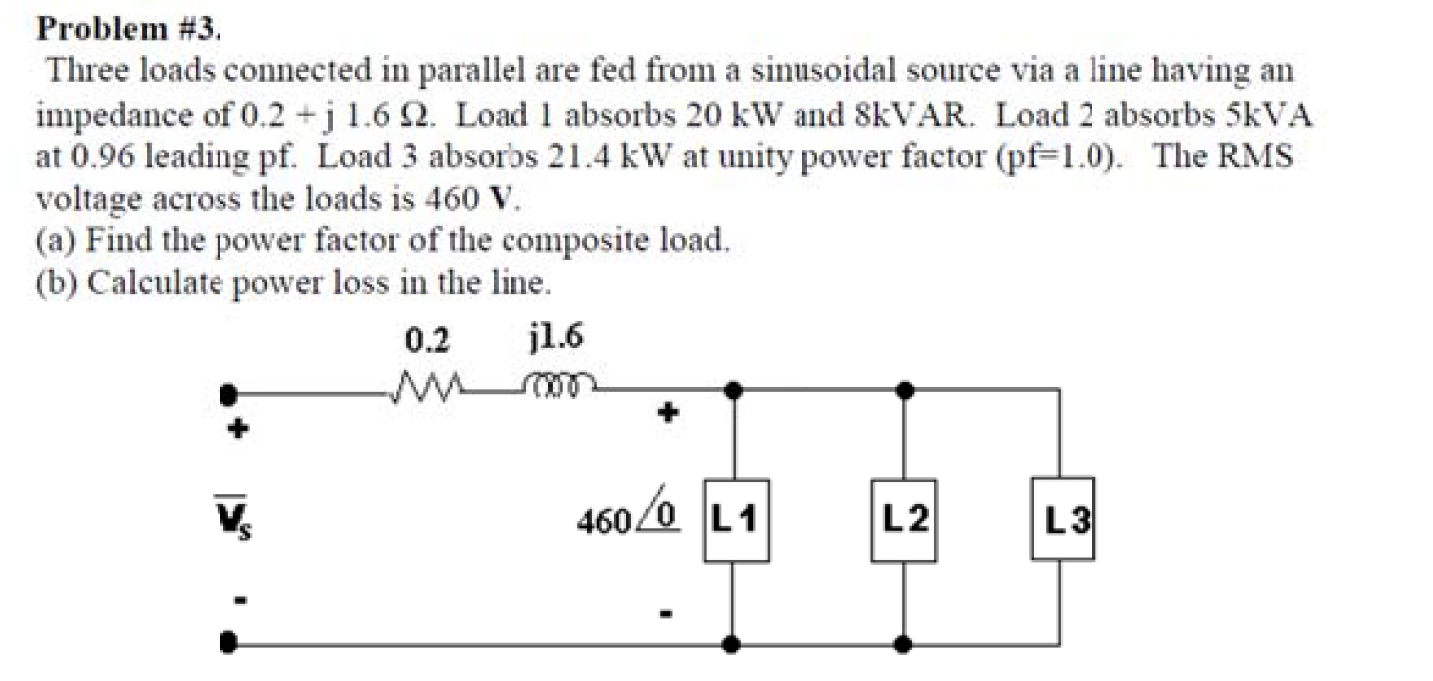 Solved Problem #3. Three Loads Connected In Parallel Are Fed | Chegg.com