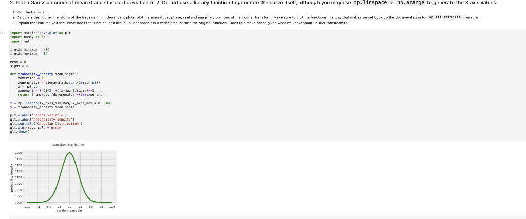 2. Plot a Gaussian curve of mean 0 and standard | Chegg.com