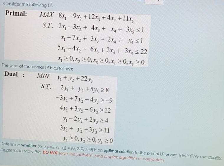 Solved Consider The Following Lp Primal Max 8x 9x