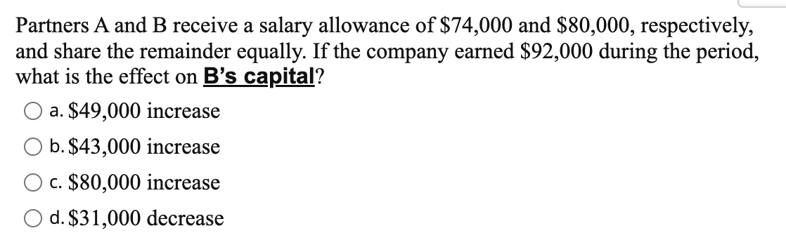 Solved Partners A And B Receive A Salary Allowance Of | Chegg.com