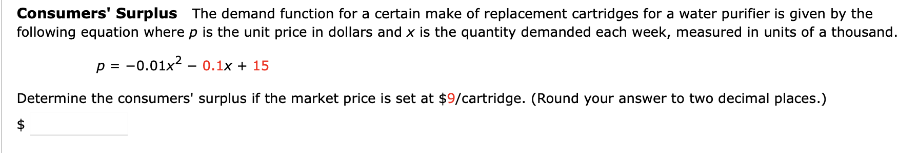 Solved Consumers Surplus The Demand Function For A Certain Chegg